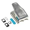 A SIM card punch tool and adapters are laid out on a white background. Produktbild-Vorschau