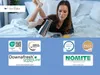 A woman is lying on a bed with a coffee pot and a mug. Produktbild-Vorschau