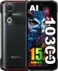 A marketing image of a DOOGEE smartphone, showing both the front and back of the device, with prominent text overlays highlighting features. Produktbild-Vorschau