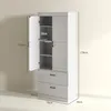 A white wardrobe with its doors open, showing shelves and drawers, with dimensions indicated by text overlays. Anteprima dell’immagine prodotto
