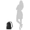 A black backpack is shown next to a silhouette of a person. Produktbild-Vorschau