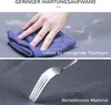 A split image showing a hand cleaning pet hair from a surface and a fork scratching a textured surface. Voir les images du produit