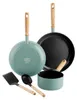 A set of cookware and utensils with wooden handles, arranged on a white background. Náhled obrázku produktu