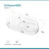 A diagram showing the dimensions of a white oval-shaped product, likely a sink or basin, with various measurements indicated. Produktbild-Vorschau
