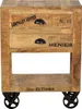 A wooden bedside table with two drawers and an open shelf, mounted on wheels. Produktbild-Vorschau