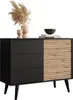 A modern black and wood dresser with decorative items on top. Produktbild-Vorschau