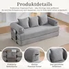 A grey sofa with cushions and storage pockets, presented in a collage with close-up views of its features. Anteprima dell’immagine prodotto