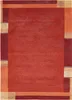 Moderner Wollteppich im Urbana-Stil mit geometrischer Bordüre in rot

