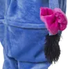 Close-up of a blue fuzzy costume tail with a pink bow and black fuzzy end. Produktbild-Vorschau