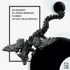 A dark, crystalline dragon figure is displayed against a white background with black circular elements. Text is overlaid on the left side. Produktbild-Vorschau