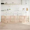 A wooden pet gate is set up in a kitchen area. Náhled obrázku produktu
