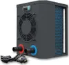 A black heat pump with a fan and water connections. Produktbild-Vorschau
