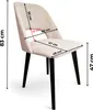 A beige upholstered dining chair with black legs, shown with dimensions indicated by measurement lines and text. Produktbild-Vorschau