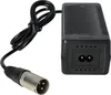 A black and silver power adapter with a coiled black cable and a silver connector. Produktbild-Vorschau