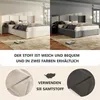 A split image showing two beds in different colors, with text and fabric samples below. Náhled obrázku produktu