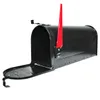 A black American-style mailbox with a red flag is shown against a white background. The mailbox door is open, revealing the interior. Produktbild-Vorschau