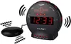 A black Sonic Alert alarm clock with a vibrating disc accessory. Produktbild-Vorschau