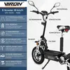 A marketing image of an electric scooter with various features highlighted by text labels. Náhled obrázku produktu