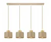 A modern, four-light pendant lamp with beige shades and gold accents, presented against a white background. Produktbild-Vorschau
