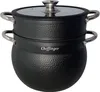 A black couscous pot with a glass lid and silver handles is shown against a white background. Produktbild-Vorschau