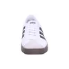 A front view of a white Adidas sneaker with black stripes and a brown sole. Anteprima dell’immagine prodotto