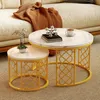 MODFU Couchtisch rund Gold,2er set Sofatisch mit weiße Produktbild-Vorschau 1