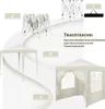 Collage showing different stages and aspects of a pop-up gazebo, including its frame, folded state, and assembled form with side walls. Produktbild-Vorschau