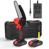 A mini chainsaw kit with batteries, charger, and case, displayed on a white background. Produktbild-Vorschau