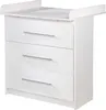 A white changing table with three drawers and a raised edge for safety. Produktbild-Vorschau
