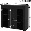 A black sideboard with dimensions indicated by arrows and numbers. Náhled obrázku produktu