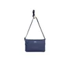 A dark blue Lacoste satchel bag is hanging from a hook. Produktbild-Vorschau