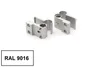 Two silver-colored metal hinges are shown against a white background. A black box with white text 'RAL 9016' is in the bottom left corner. Produktbild-Vorschau