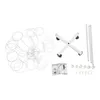 A collection of parts for a white hat stand, including the base, poles, and rings, laid out on a white background. Produktbild-Vorschau
