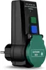 A black RCD plug adapter with green and blue test/reset buttons and a green socket cover. Náhľad obrázku produktu