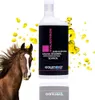 A horse and a bottle of supplement are shown with yellow liquid droplets. Podgląd zdjęcia produktu