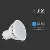 A V-TAC LED bulb with feature callouts for beam angle and socket type. Produktbild-Vorschau