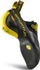 Klett-Kletterschuh "Theory" von La Sportiva; schwarz mit gelben Akzenten; seitliche Ansicht. Podgląd zdjęcia produktu