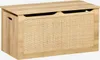 A wooden toy chest with a rattan front panel. Produktbild-Vorschau