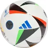 A close-up studio shot of a white football with colorful geometric patterns and logos. Produktbild-Vorschau