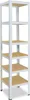 A white metal shelving unit with wooden shelves against a white background. Anteprima dell’immagine prodotto