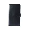 A black leather-look phone case is shown closed against a white background. Produktbild-Vorschau