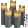 Candela Lights LED Kerzen 5er Set Stumpenkerze Grau Produktbild-Vorschau 1