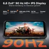 A smartphone is displayed horizontally, showcasing a game scene on its screen. Text overlays highlight the phone's display specifications and features. Anteprima dell’immagine prodotto