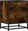 A product shot of a wooden nightstand with a black metal frame against a white background. Podgląd zdjęcia produktu