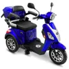 A blue electric trike is shown from a 3/4 front angle on a white background. Produktbild-Vorschau