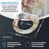 A toilet seat with a floral pattern, showing dimensions and features. Produktbild-Vorschau