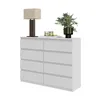 A white dresser with eight drawers, a lamp, and a vase with greenery on top, isolated on a white background. Anteprima dell’immagine prodotto
