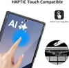 A finger touching a screen with a blue circle indicating touch, with marketing text and icons. Produktbild-Vorschau
