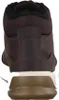 The back view of a brown boot with a white and brown sole. Voir les images du produit