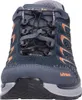 A close-up, front view of a blue and orange hiking shoe. Voir les images du produit